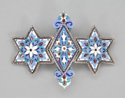 An Antique Russian Enameled Silver Brooch,