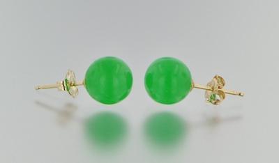 A Pair of Jadeite and 14k Gold