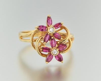 A Delicate Ruby and Diamond Flower