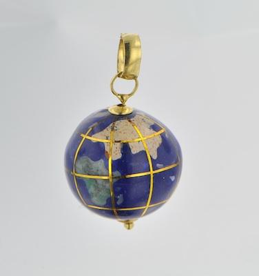 A Gemstone Inlay Globe Charm 14k yellow