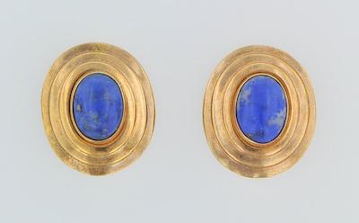 A Pair of 14k Gold and Lapis Earrings