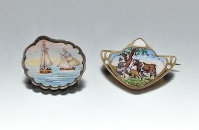 Two European Enameled Brooches
