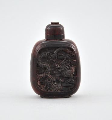 A Very Fine Carved Horn Snuff Bottle
