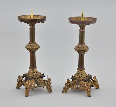 A Pair of Gilt Candle Holders Column