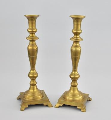 A Pair of Large Brass Candleholders