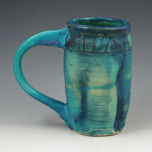 Studio pottery mug hand thrown and incised