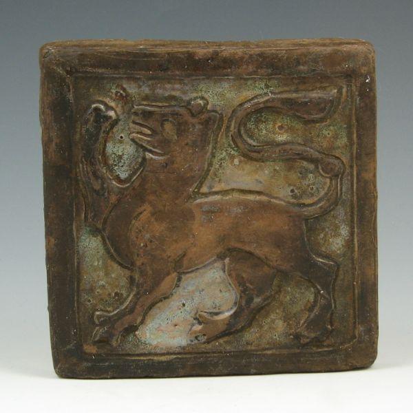 Pewabic tile with a stylized mythical b7195