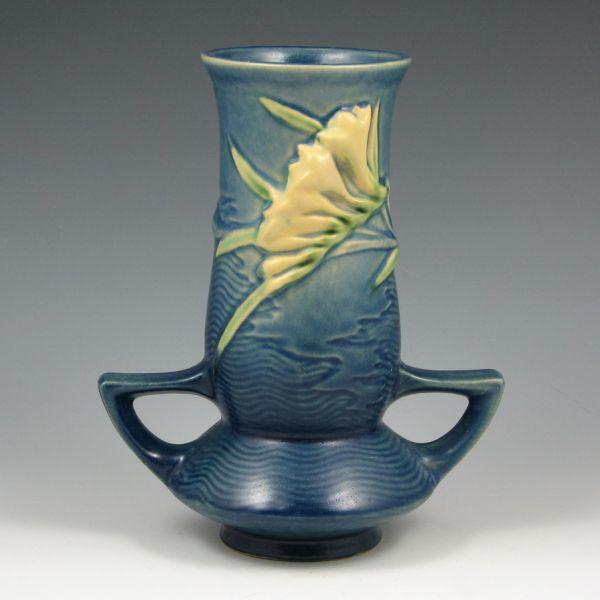 Roseville Freesia vase in blue.