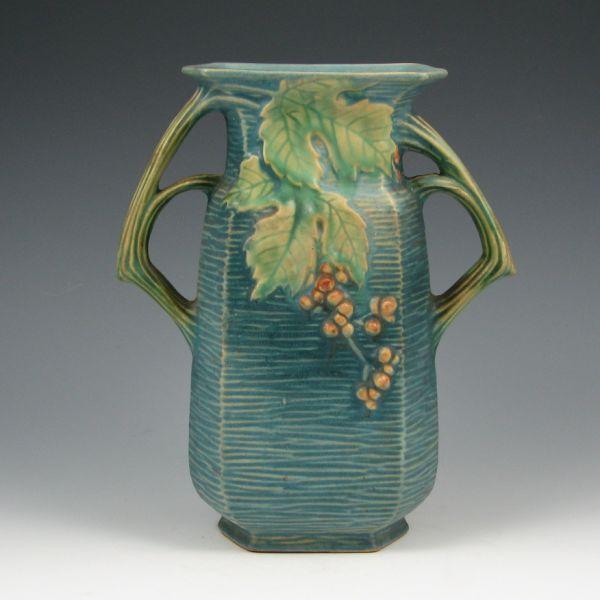 Roseville blue Bushberry vase.  Marked