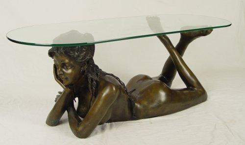 BRONZE NUDE FIGURAL COCKTAIL TABLE  b7f37