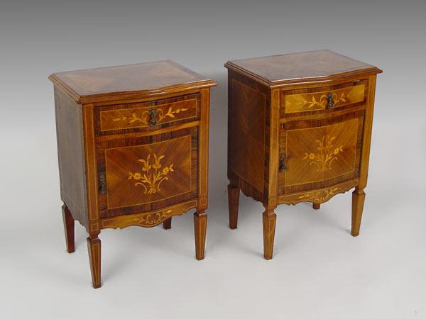 PAIR FRENCH INLAY STANDS: One drawer