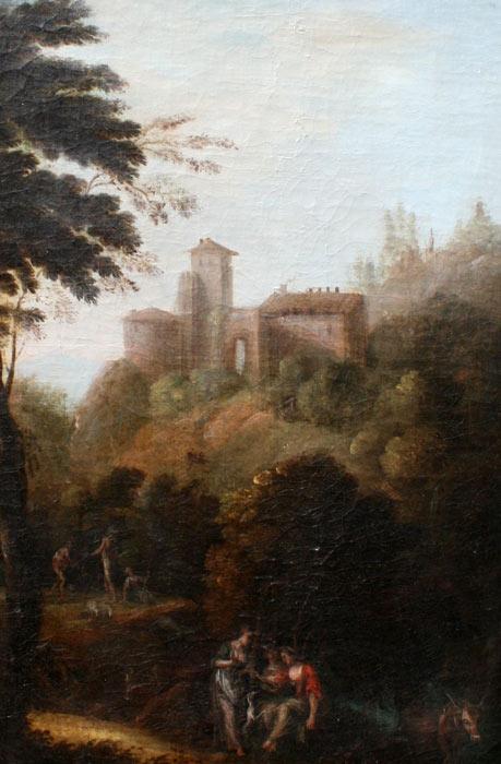 OLD MASTER LANDSCAPE WITH FIGURES: