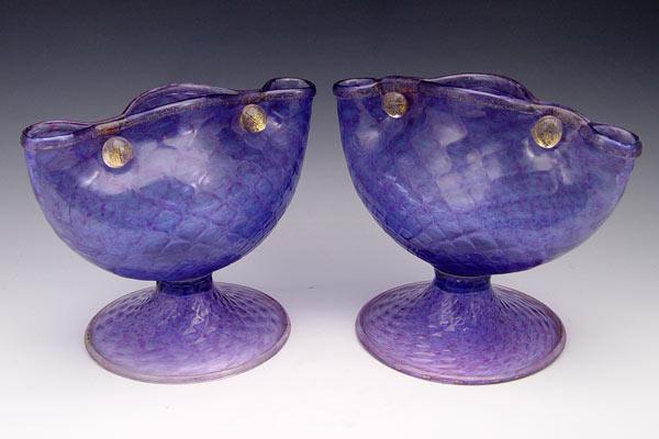 PAIR MURANO GLASS VASES A most b8080