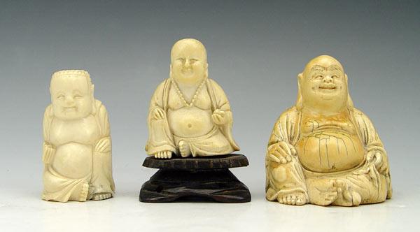 COLLECTION OF 3 CARVED IVORY BUDDHA  b80c6
