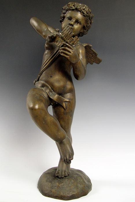 BRONZE CUPID WITH PAN FLUTE Unsigned  b8116