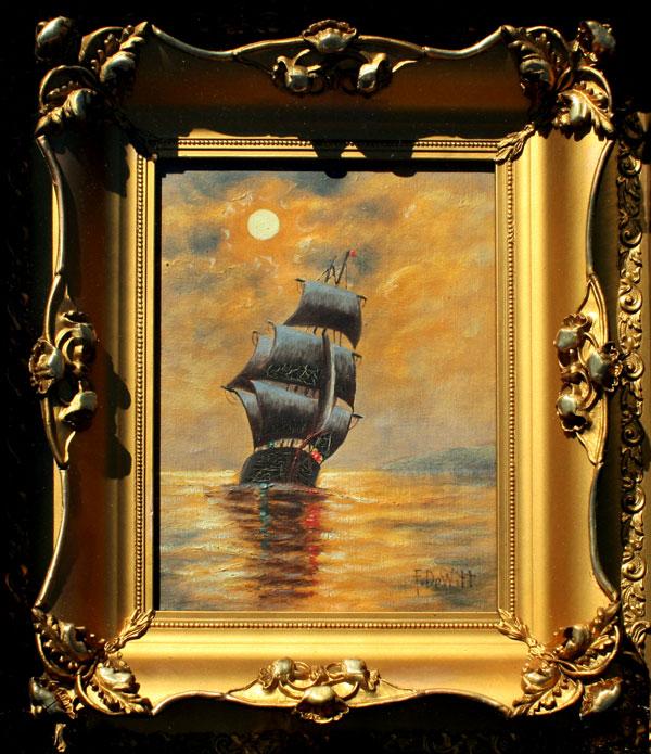 MOONLIT CLIPPER SHIP OIL CANVAS b813a