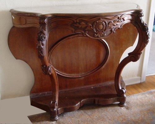 VICTORIAN CARVED WALNUT MARBLE TOP FOYER