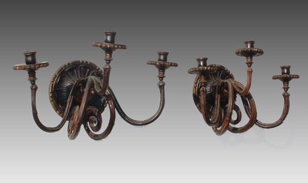 18th C CARVED WOOD SCONCES Three b7e8e