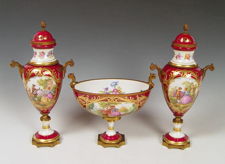 3 PIECE FRENCH PORCELAIN CONSOLE