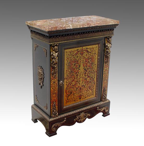 BOULLE INLAY MARBLE TOP SIDE CABINET  b84e4