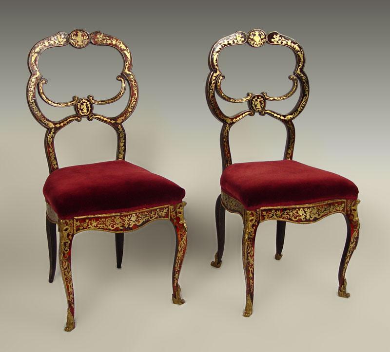 PAIR OF BOULLE INLAY SIDE CHAIRS  b84e6