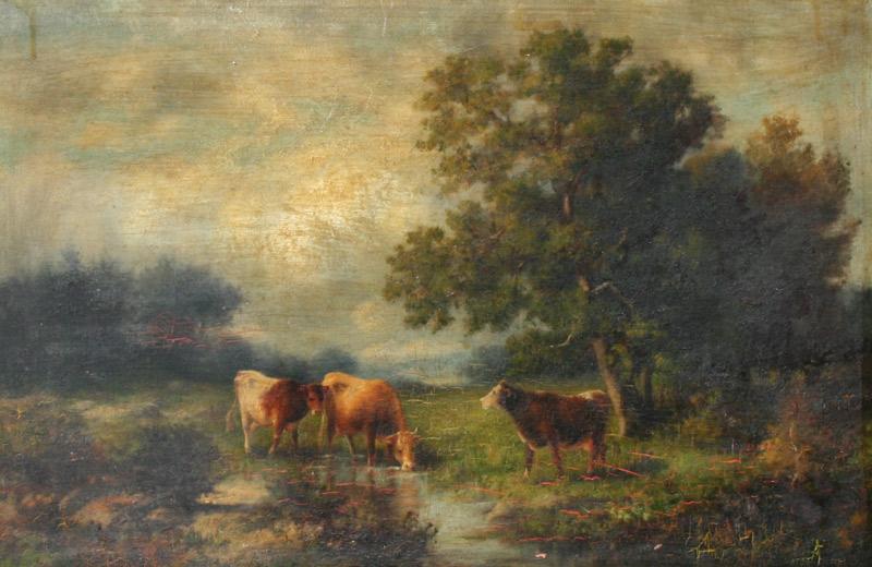 EXCEPTIONAL PAINTING OF COWS IN b851a