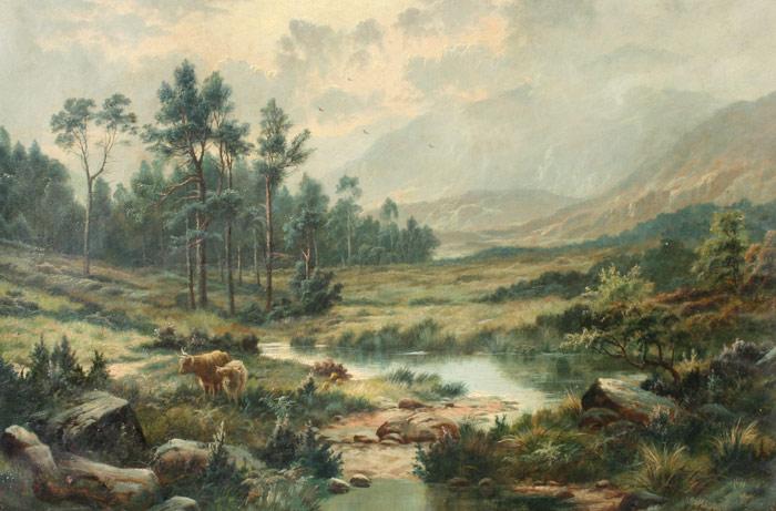 VERY GOOD HIGHLAND CATTLE PAINTING: