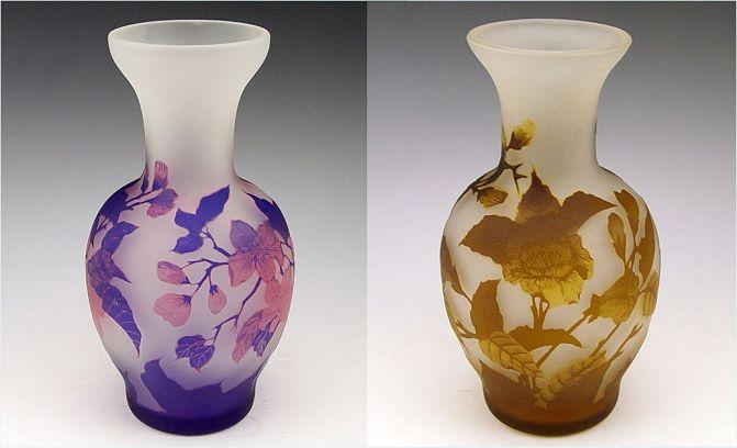 TWO CONTEMPORARY CAMEO GLASS VASES: