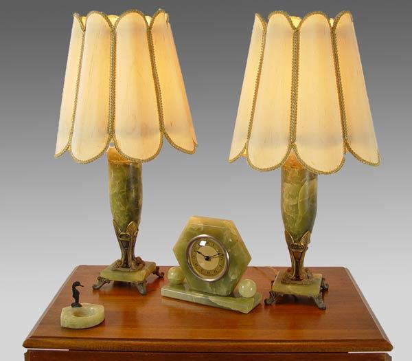 PAIR DECO PERIOD ONYX TABLE LAMPS: