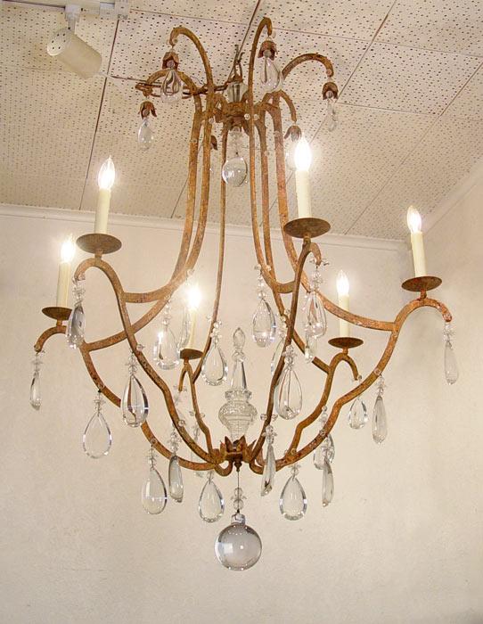 6 LIGHT METAL AND GLASS PRISM CHANDELIER  b854f