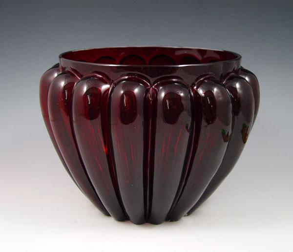 STEUBEN SELENIUM RED VASE: Melon ribbed