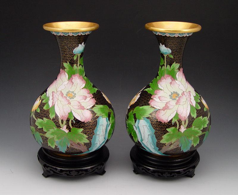 PAIR CHINESE BLACK GROUND CLOISONNE b8587