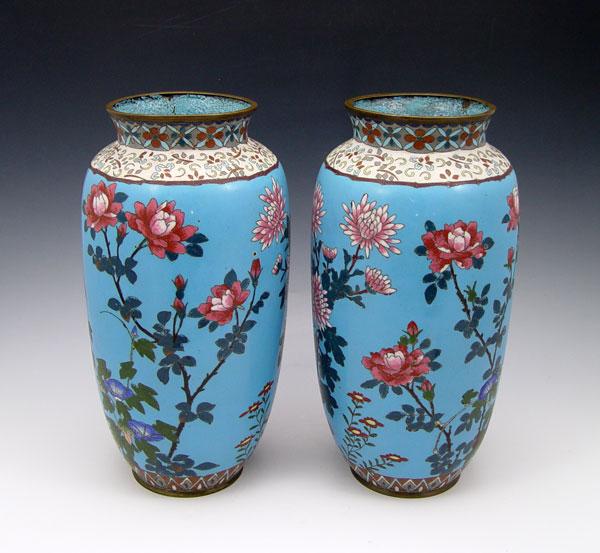 PAIR CHINESE CLOISONNE VASES Butterfly  b8588