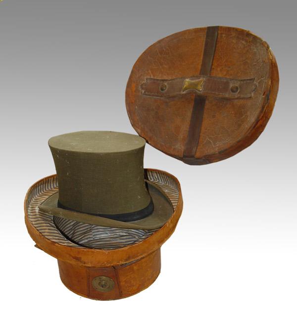 VICTORIAN LEATHER TOP HAT BOX: Original