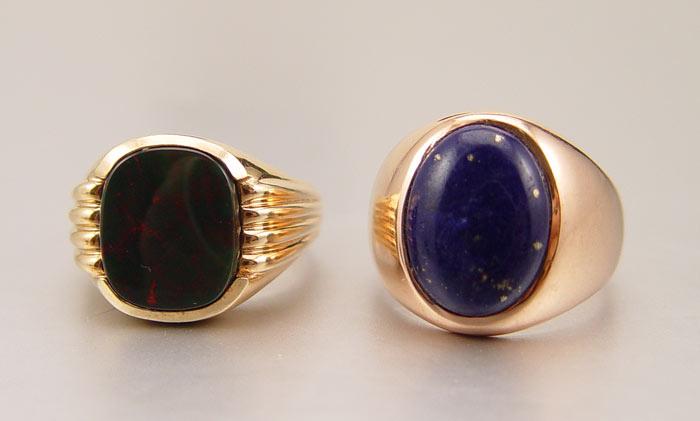 2 MENS RINGS 14K LAPIS AND BLOODSTONE  b85f0