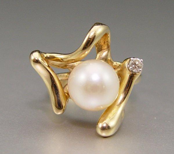 14K PEARL DIAMOND RING 14K CULTURED b861b