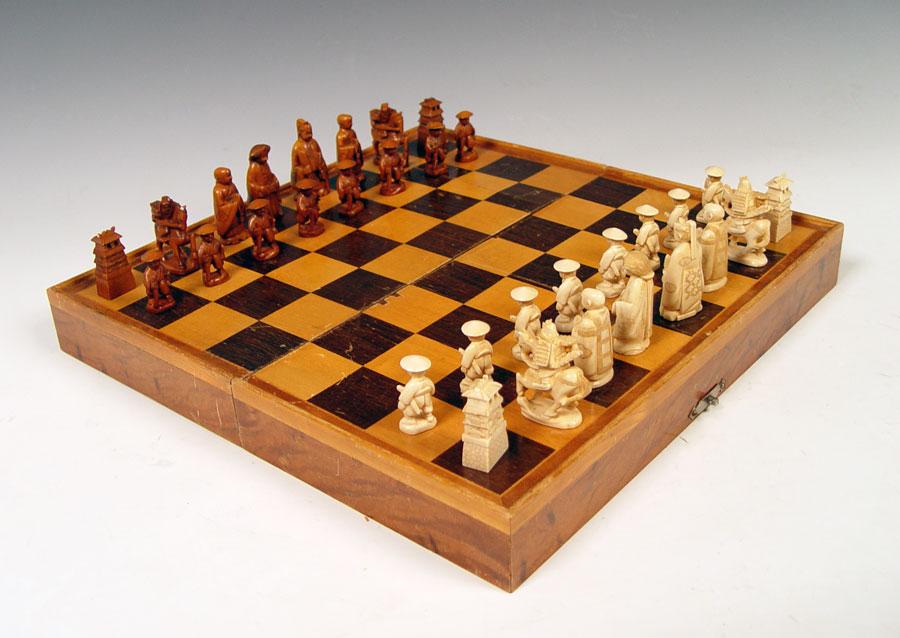 CARVED IVORY CHESS SET: Complete