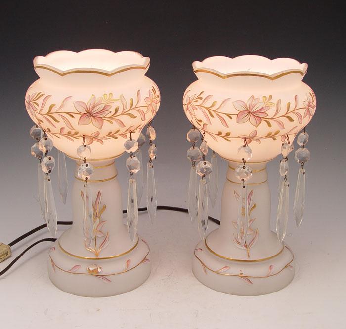PAIR SATIN GLASS LUSTER LAMPS WITH b8634
