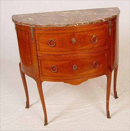FRENCH PARQUETRY INLAY DEMI COMMODE:
