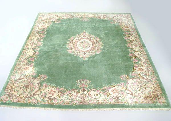 LARGE HAND TIED CARPET: Light green