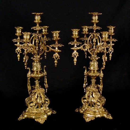 PAIR ORNATE BRONZE? 5 LIGHT CANDELABRA: