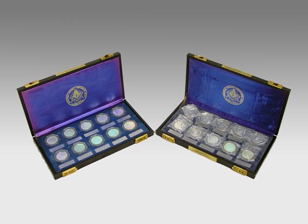 2 CASES MASONIC STERLING COMMEMORATIVE