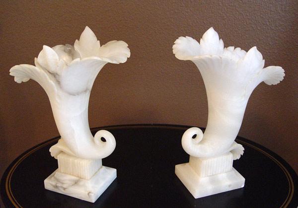 PAIR OF ALABASTER MANTLE CORNUCOPIA  b8ee2