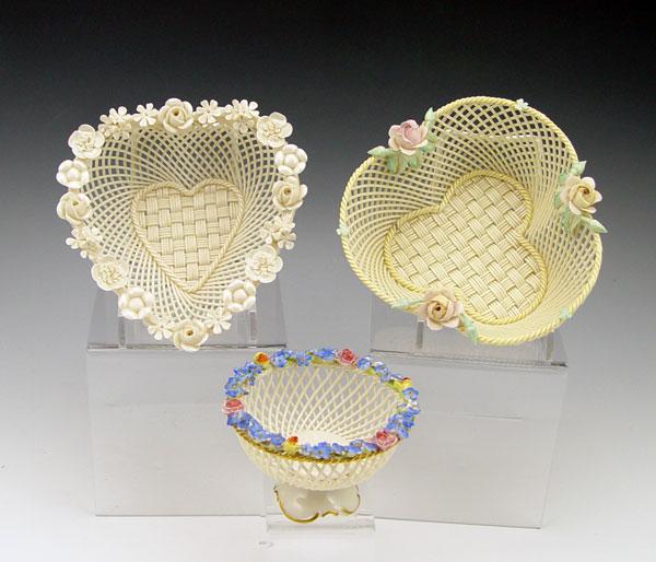 2 BELLEEK PORCELAIN WOVEN BASKETS