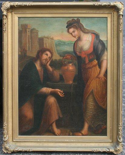 19TH C OIL CANVAS OF CHRIST AND b8f87