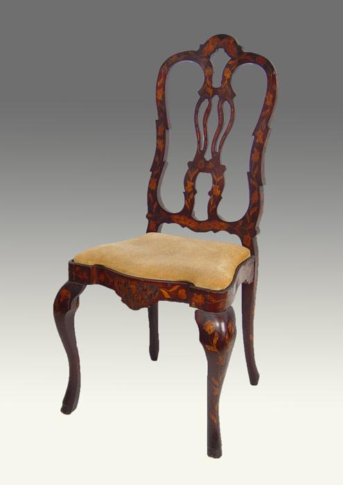 19TH C DUTCH MARQUETRY SIDE CHAIR: