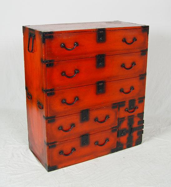 JAPANESE RED LACQUER TANSU CABINET  b8fd3