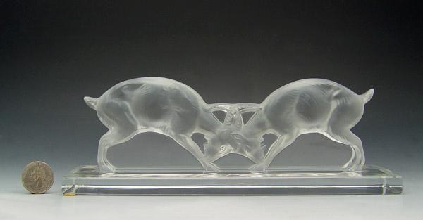 LALIQUE CRYSTAL RAMS IN COMBAT