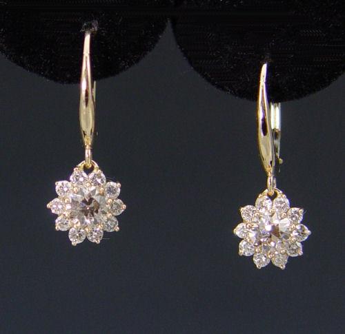 14K CHAMPAGNE DIAMOND DANGLE EARRINGS: