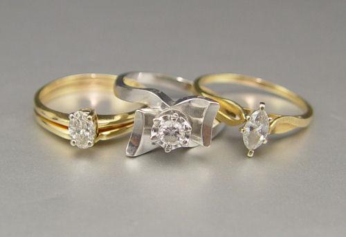 3 DIAMOND SOLITAIRE RINGS 14K b9099